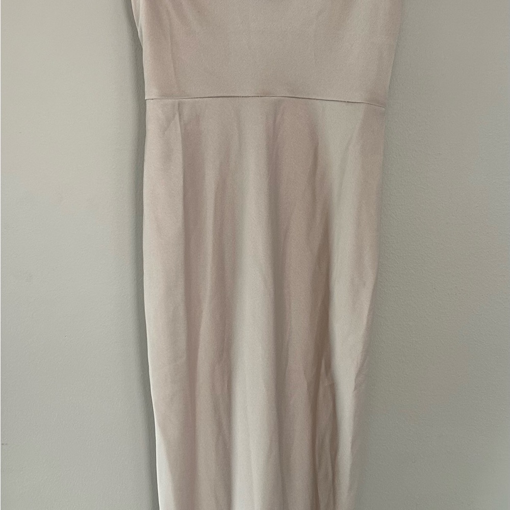 BHLDN Satin Slip Midi Dress in Light Taupe